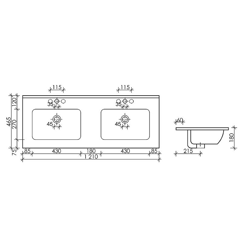 Раковина Ceramicanova Element 120 CN7004MB двойная Черная матовая