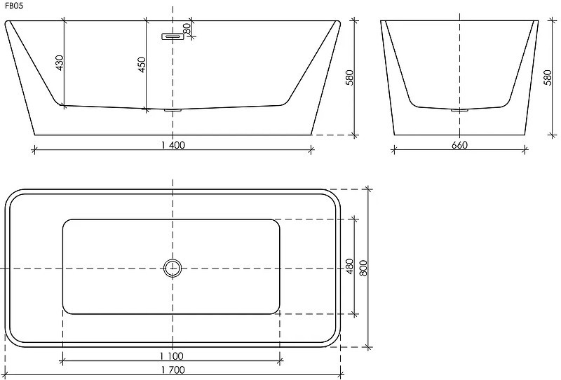 Акриловая ванна Sancos Dama 170x80 FB05 без гидромассажа