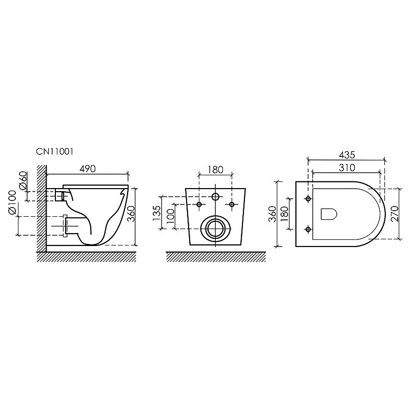 Унитаз Ceramicanova Uno Rimless CN11001 подвесной Белый с сиденьем Микролифт
