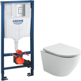 Комплект унитаза Ceramicanova Uno Rimless CN11001 с инсталляцией Grohe Rapid SL 38772001 с сиденьем Микролифт и клавишей смыва Хром