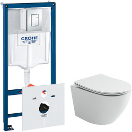 Комплект унитаза Ceramicanova Uno Rimless CN11001 с инсталляцией Grohe Rapid SL 38775001 с сиденьем Микролифт и клавишей смыва Хром