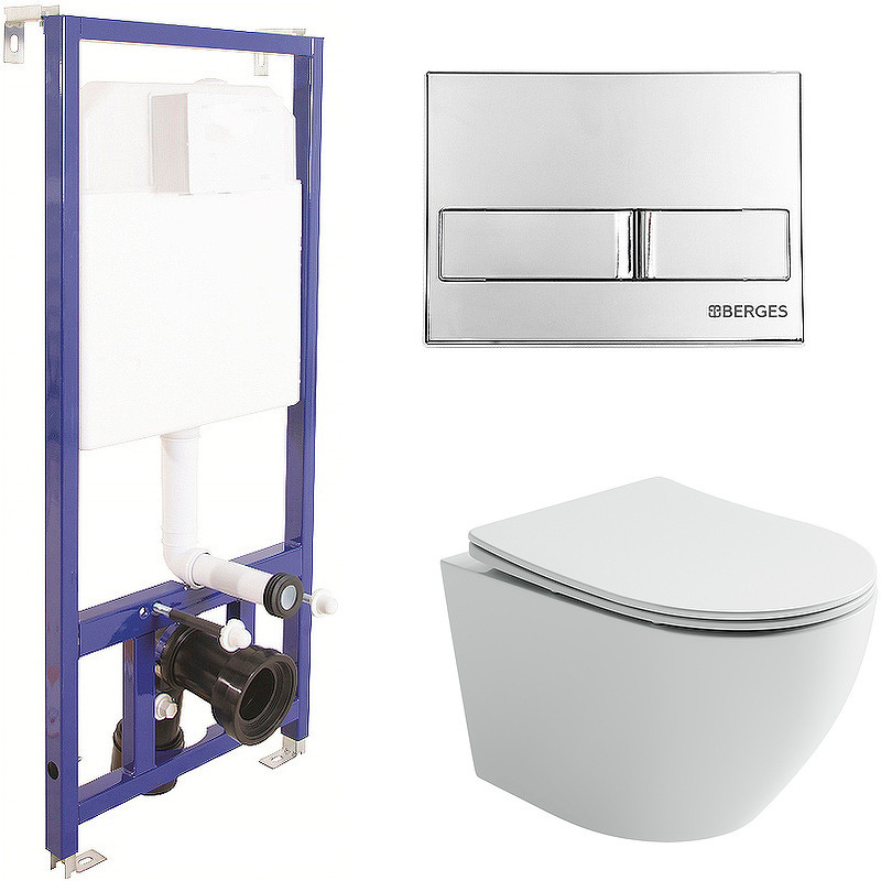 Комплект унитаза Ceramicanova Uno Rimless CN11001 с инсталляцией Berges Novum L3 040213 с сиденьем Микролифт и клавишей смыва Хром