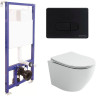 Комплект унитаза Ceramicanova Uno Rimless CN11001 с инсталляцией Berges Novum D5 040235 с сиденьем Микролифт и Черной матовой клавишей смыва
