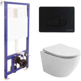 Комплект унитаза Ceramicanova Uno Rimless CN11001 с инсталляцией Berges Novum D5 040235 с сиденьем Микролифт и Черной матовой клавишей смыва