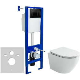 Комплект унитаза Ceramicanova Uno Rimless CN11001 с инсталляцией Berges Atom 410 040332 с сиденьем Микролифт и Черной матовой клавишей смыва