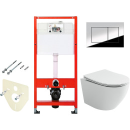 Комплект унитаза Ceramicanova Uno Rimless CN11001 с инсталляцией Tece Profil 9400412 с сиденьем Микролифт и клавишей смыва Хром глянцевый