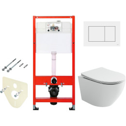 Комплект унитаза Ceramicanova Uno Rimless CN11001 с инсталляцией Tece Base 9400413 с сиденьем Микролифт и Белой клавишей смыва