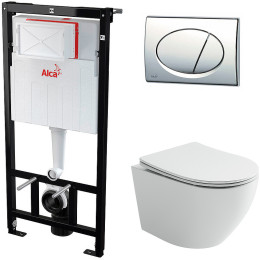 Комплект унитаза Ceramicanova Uno Rimless CN11001 с инсталляцией Alcaplast Sadromodul AM101/1120-3:1 RU M71-0001 с сиденьем Микролифт и клавишей смыва Хром