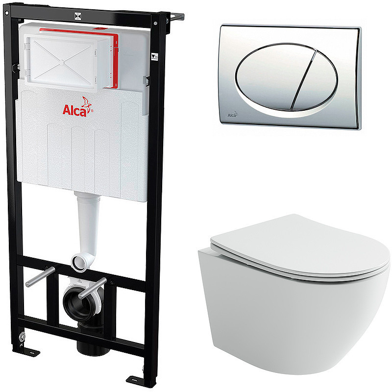 Комплект унитаза Ceramicanova Uno Rimless CN11001 с инсталляцией Alcaplast Sadromodul AM101/1120-3:1 RU M71-0001 с сиденьем Микролифт и клавишей смыва Хром