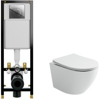 Комплект унитаза Ceramicanova Uno Rimless CN11001 с инсталляцией Cersanit Black 35 S-IN-BLACK-Cg-w с сиденьем Микролифт и клавишей смыва Хром