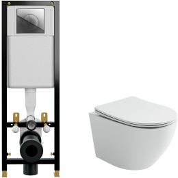 Комплект унитаза Ceramicanova Uno Rimless CN11001 с инсталляцией Cersanit Black 35 S-IN-BLACK-Cg-w с сиденьем Микролифт и клавишей смыва Хром