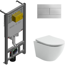 Комплект унитаза Ceramicanova Uno Rimless CN11001 с сиденьем Микролифт и инсталляцией Jacob Delafon E29025-NF+E4316-CP с клавишей смыва Хром