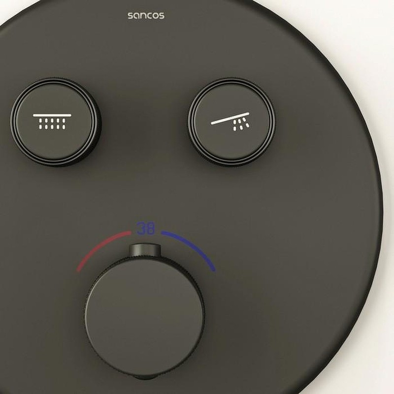 Душевая система Sancos Space SC3006MB с термостатом Черная матовая