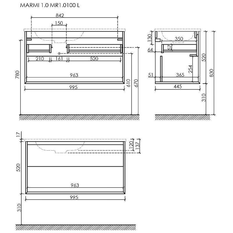 Тумба под раковину Sancos Marmi 1.0 100 L MR1.0100LEG подвесная Дуб галифакс натуральный