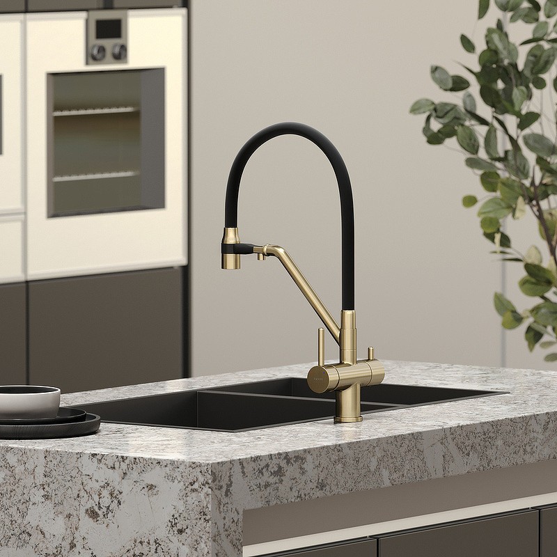 Смеситель для кухни Sancos Dora SC4003BG Золото брашированное Черный