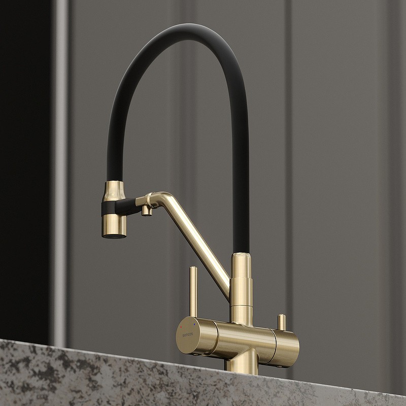 Смеситель для кухни Sancos Dora SC4003BG Золото брашированное Черный