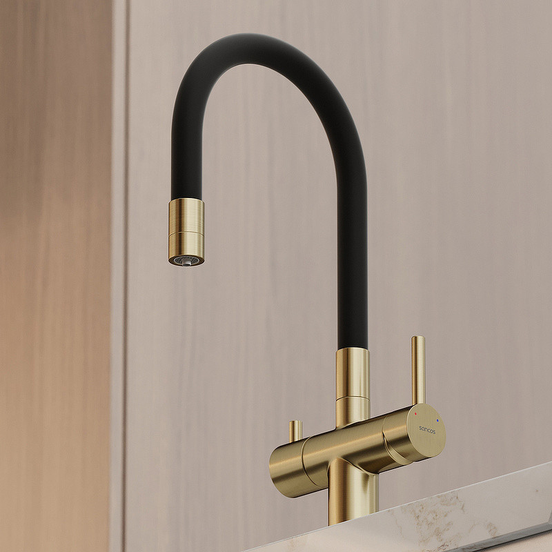 Смеситель для кухни Sancos Lucia SC4004BG Золото брашированное Черный