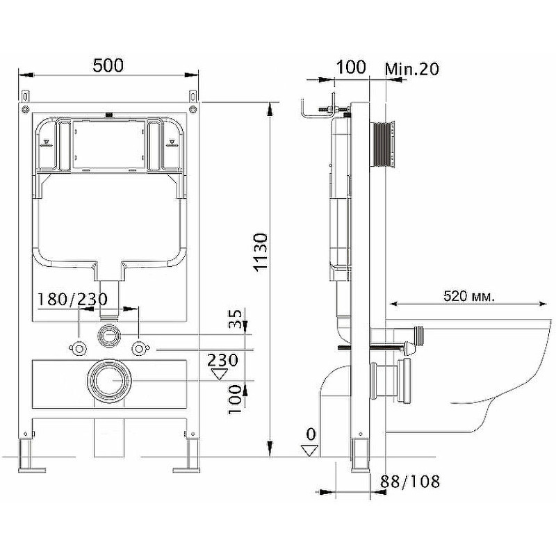 Комплект унитаза Ceramicanova Uno Rimless CN11001 с инсталляцией WellWant Standart 50 WWISI111BB