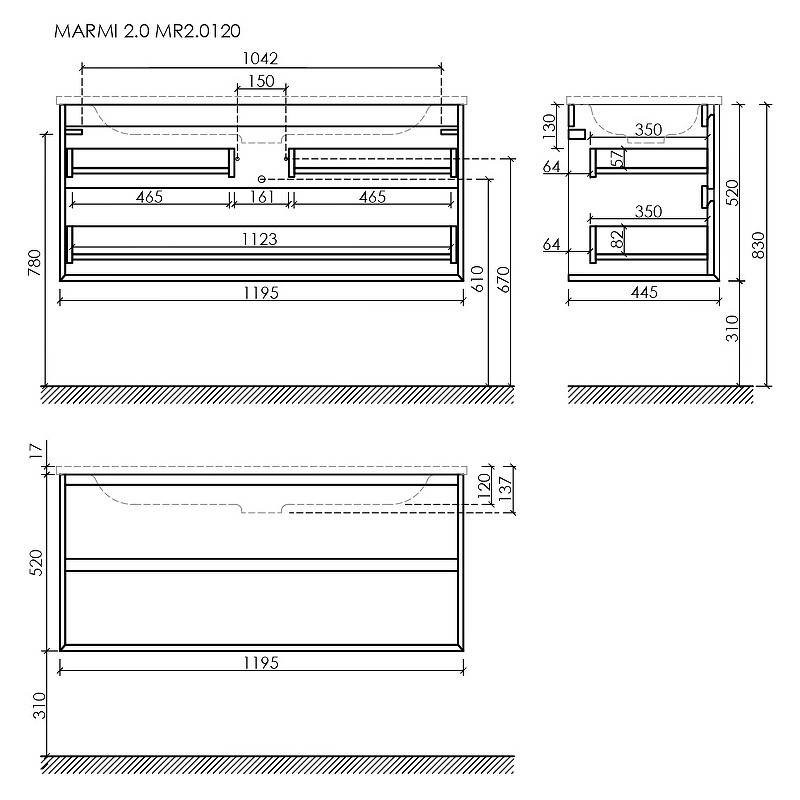 Тумба под раковину Sancos Marmi 2.0 120 MR2.0120ECH подвесная Дуб чарльстон