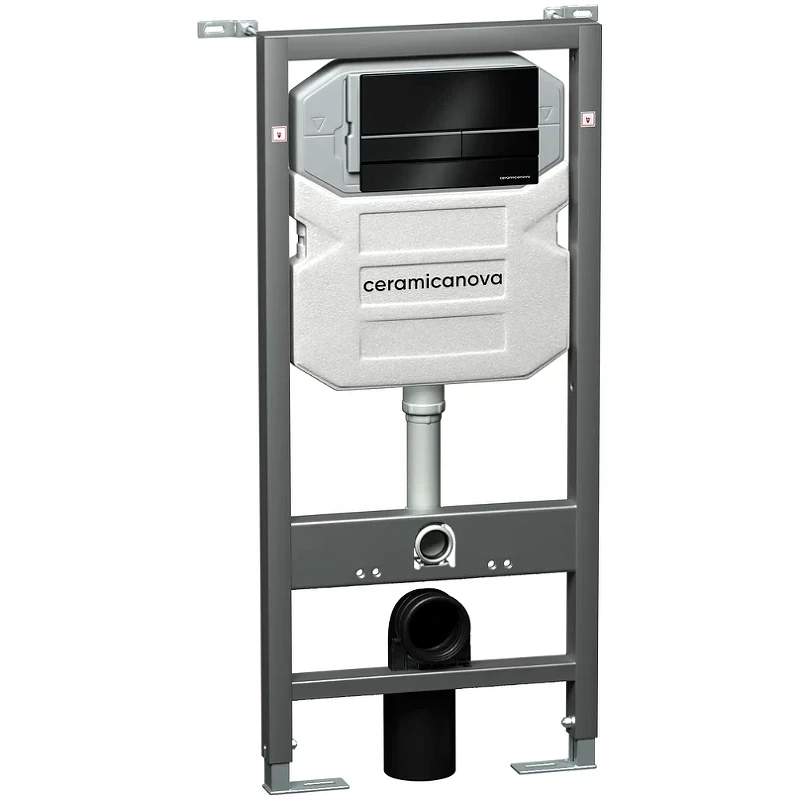 Комплект унитаза с инсталляцией Ceramicanova Metropol CN4002MB_1002B_1000 с сиденьем Микролифт и Черной матовой клавишей смыва