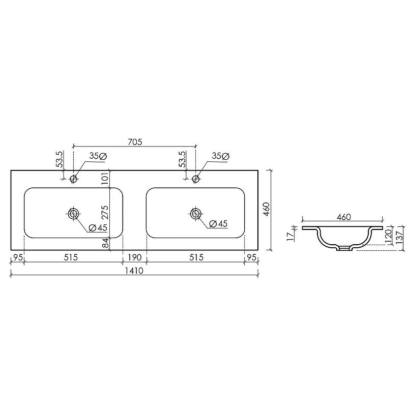 Раковина Ceramicanova Grace 140 CN7022 двойная Белая