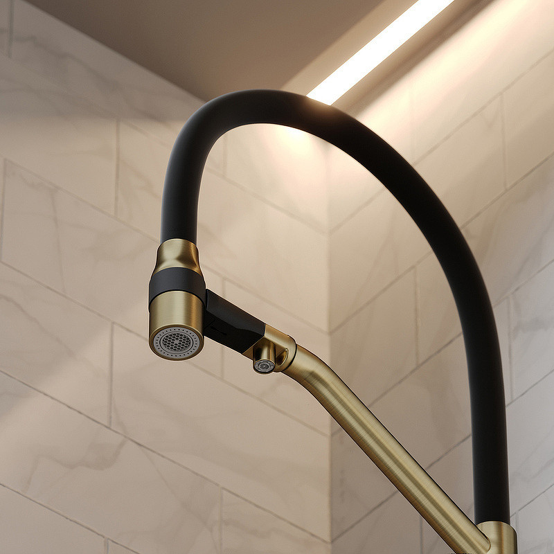 Смеситель для кухни Sancos Orta SC4008BG Золото брашированное Черный