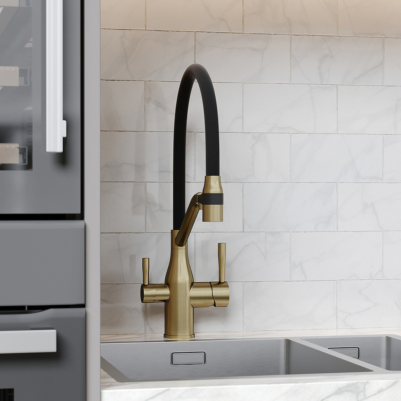 Смеситель для кухни Sancos Orta SC4008BG Золото брашированное Черный