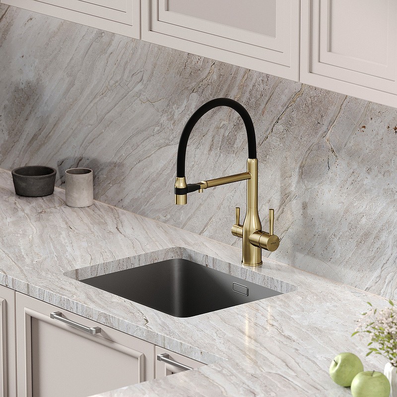 Смеситель для кухни Sancos Garda SC4009BG Золото брашированное Черный
