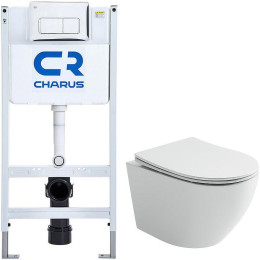 Комплект унитаза Ceramicanova Uno Rimless CN11001 с инсталляцией Charus City CR.200.21.01 с сиденьем Микролифт и клавишей смыва Хром глянцевый