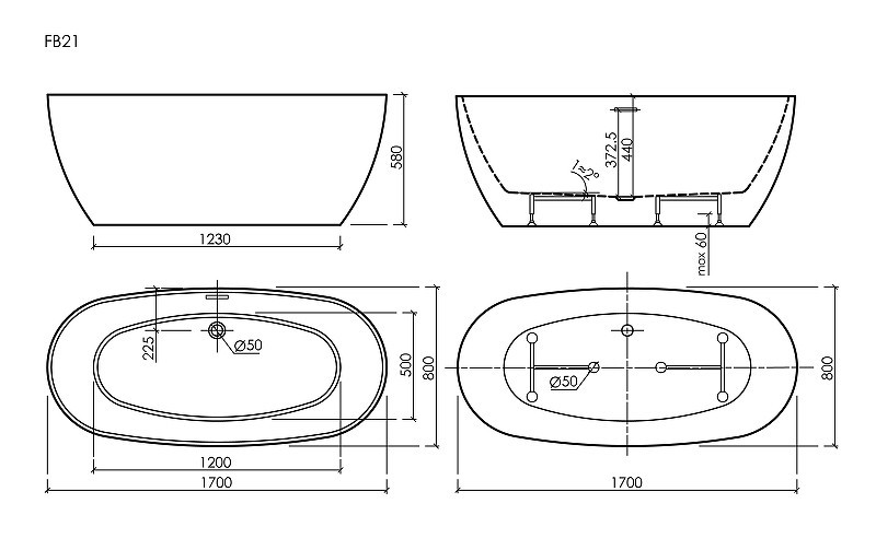 Акриловая ванна Sancos Oval 170x80 FB21 цвет Белый