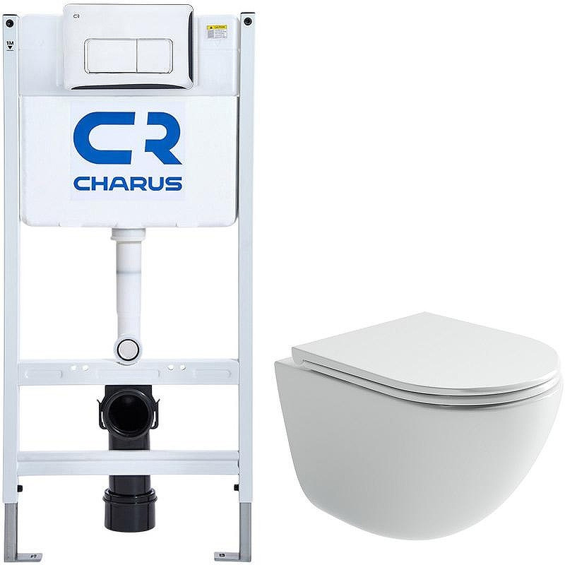 Комплект унитаза Ceramicanova Vogue CN4008T с инсталляцией Charus City CR.200.21.01 с сиденьем Микролифт и клавишей смыва Хром глянцевый