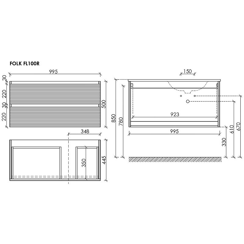 Тумба под раковину Sancos Folk 100 R FL100RES подвесная Ergraut soft