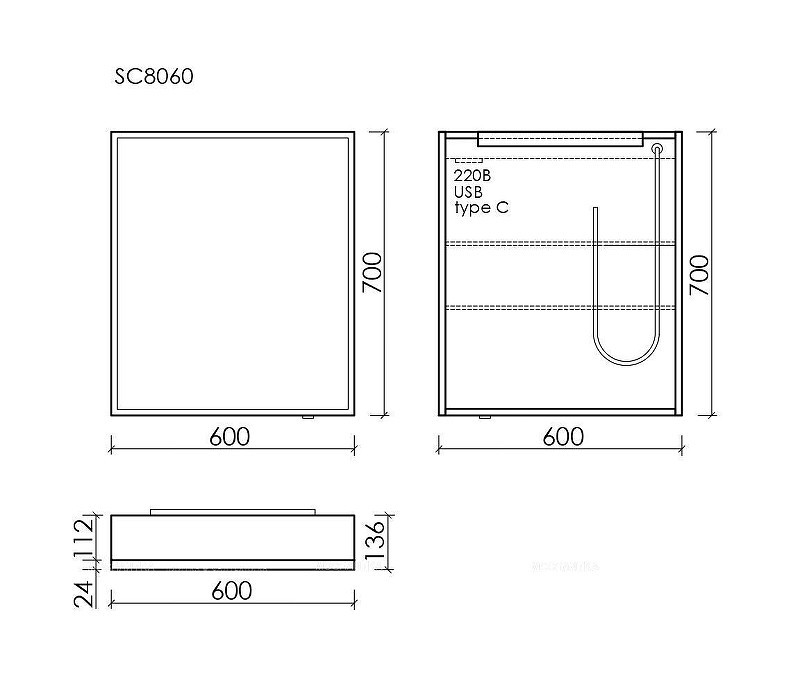 Зеркальный шкаф Sancos Evoke 60 SC8060 с подсветкой цвет Серый