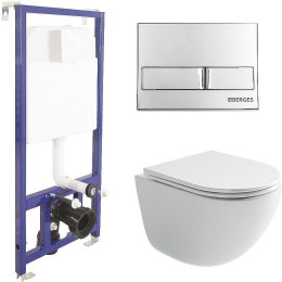 Комплект унитаза Ceramicanova Vogue CN4008T с инсталляцией Berges Novum L3 040213 с сиденьем Микролифт и клавишей смыва Хром