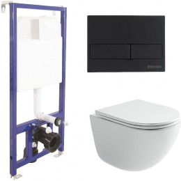 Комплект унитаза Ceramicanova Vogue CN4008T с инсталляцией Berges Novum L5 040215 с сиденьем Микролифт и Черной матовой клавишей смыва