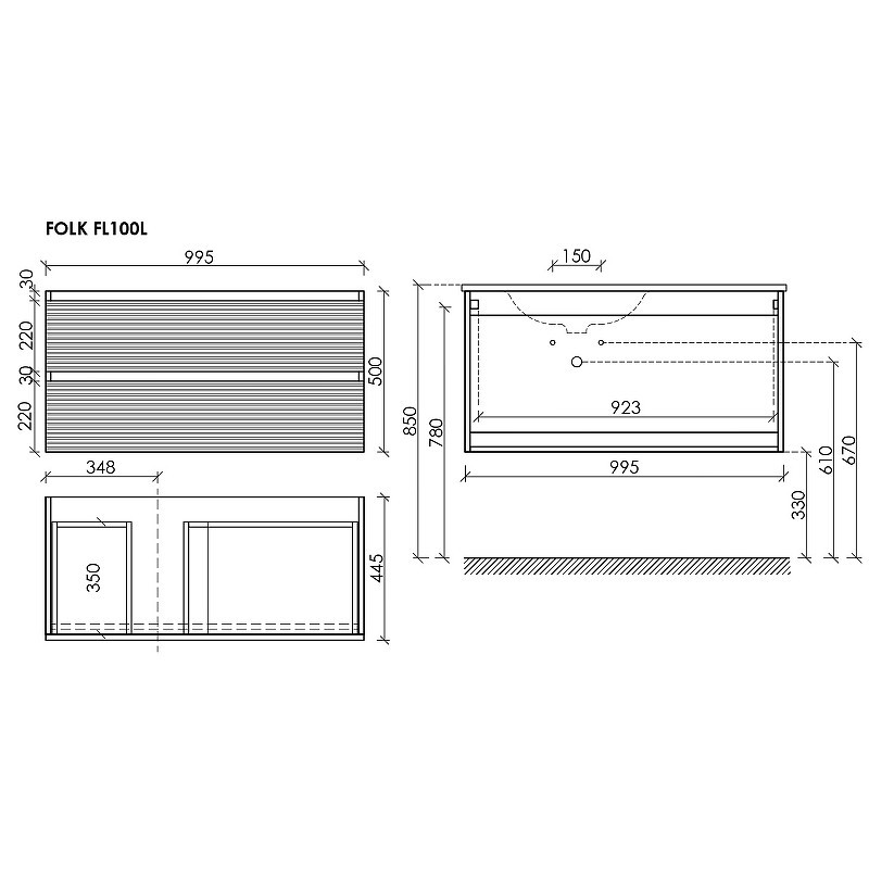 Тумба под раковину Sancos Folk 100 L FL100LGS подвесная Grey soft
