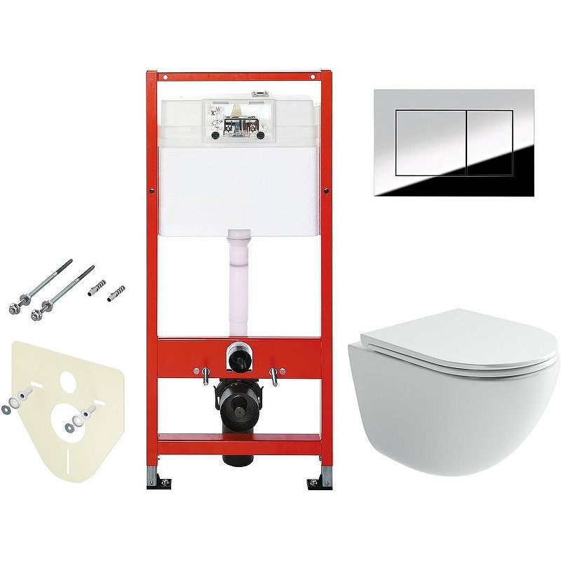 Комплект унитаза Ceramicanova Vogue CN4008T с инсталляцией Tece Profil 9400412 с сиденьем Микролифт и клавишей смыва Хром глянцевый