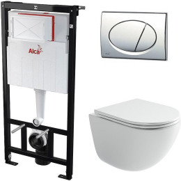 Комплект унитаза Ceramicanova Vogue CN4008T с инсталляцией Alcaplast Sadromodul AM101/1120-3:1 RU M71-0001 с сиденьем Микролифт и клавишей смыва Хром