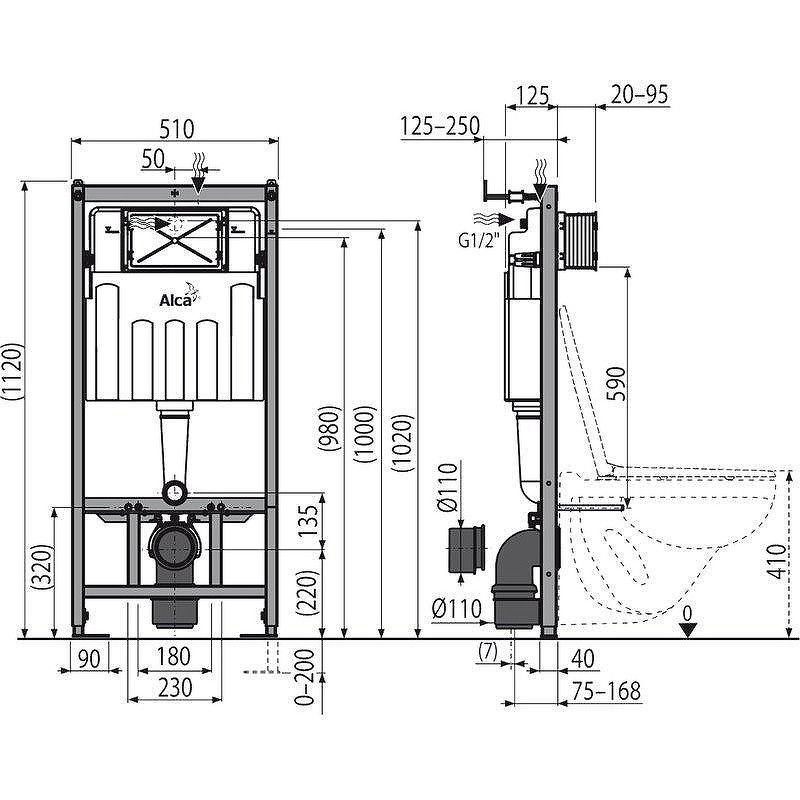 Комплект унитаза Ceramicanova Vogue CN4008T с инсталляцией Alcaplast Sadromodul AM101/1120-3:1 RU M71-0001 с сиденьем Микролифт и клавишей смыва Хром
