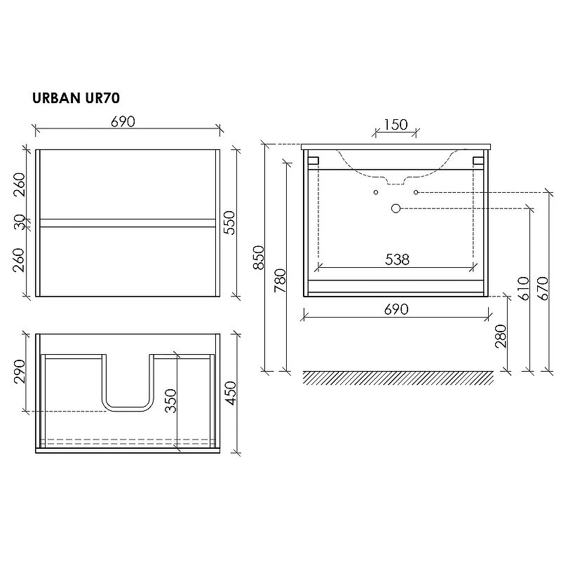 Тумба под раковину Sancos Urban 70 UR70EG подвесная Дуб галифакс натуральный