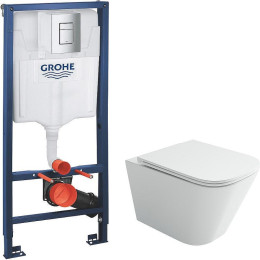 Комплект унитаза Ceramicanova Union CN4009T с инсталляцией Grohe Rapid SL 38772001 с сиденьем Микролифт и клавишей смыва Хром