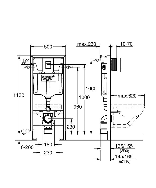 Комплект унитаза Ceramicanova Forma CN3009 с инсталляцией Grohe Rapid SL 38772001 с сиденьем Микролифт и клавишей смыва Хром