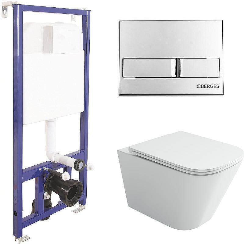 Комплект унитаза Ceramicanova Union CN4009T с инсталляцией Berges Novum L3 040213 с сиденьем Микролифт и клавишей смыва Хром
