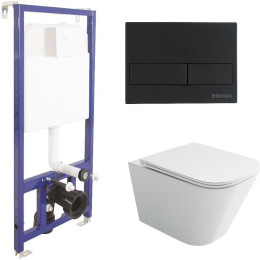 Комплект унитаза Ceramicanova Union CN4009T с инсталляцией Berges Novum L5 040215 с сиденьем Микролифт и Черной матовой клавишей смыва