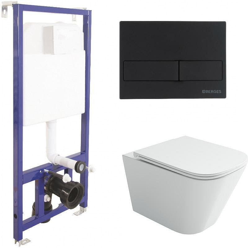 Комплект унитаза Ceramicanova Union CN4009T с инсталляцией Berges Novum L5 040215 с сиденьем Микролифт и Черной матовой клавишей смыва
