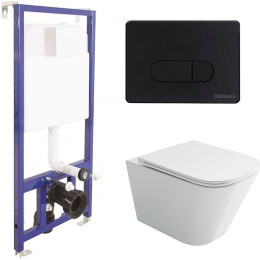 Комплект унитаза Ceramicanova Union CN4009T с инсталляцией Berges Novum D5 040235 с сиденьем Микролифт и Черной матовой клавишей смыва