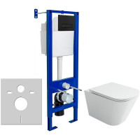 Комплект унитаза Ceramicanova Union CN4009T с инсталляцией Berges Atom 410 040340 с сиденьем Микролифт и Черной матовой клавишей смыва