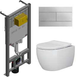 Комплект унитаза Ceramicanova Play CN3001 с сиденьем Микролифт и инсталляцией Jacob Delafon E29025-NF+E4316-CP с клавишей смыва Хром