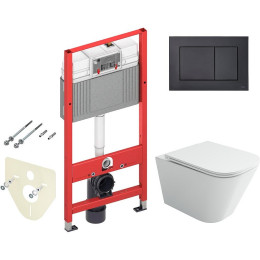 Комплект унитаза Ceramicanova Union CN4009T с инсталляцией Tece Now 9400414 с сиденьем Микролифт и Черной матовой клавишей смыва