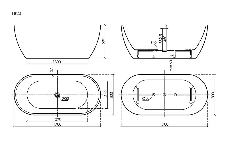 Акриловая ванна Sancos Leaf 170x80 FB20 цвет Белый